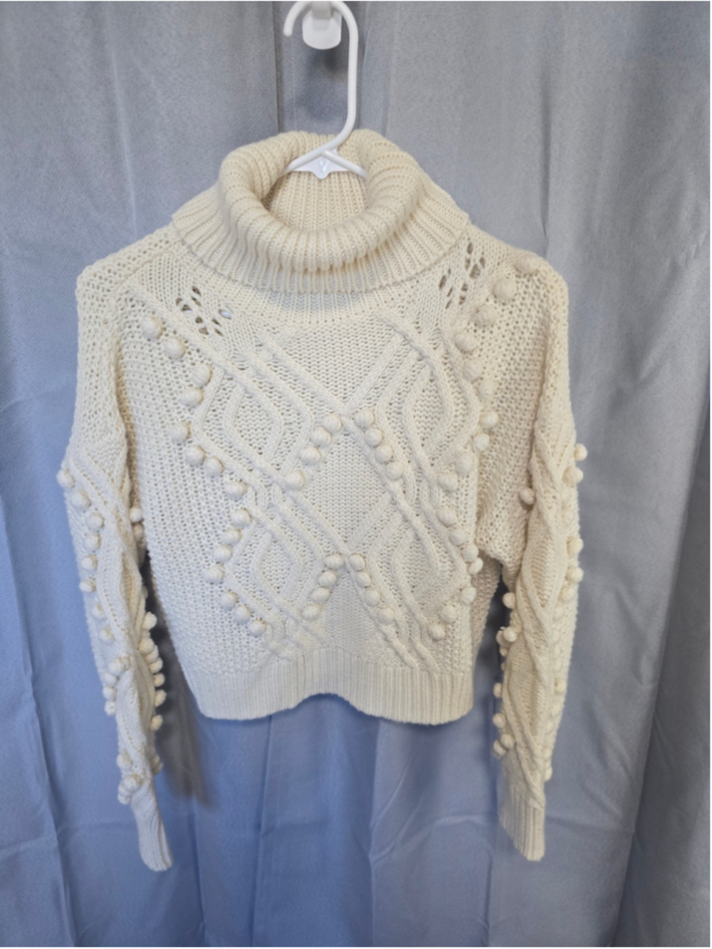 Women's Forever 21 Beige Turtleneck Pom Pom Sweater Size S